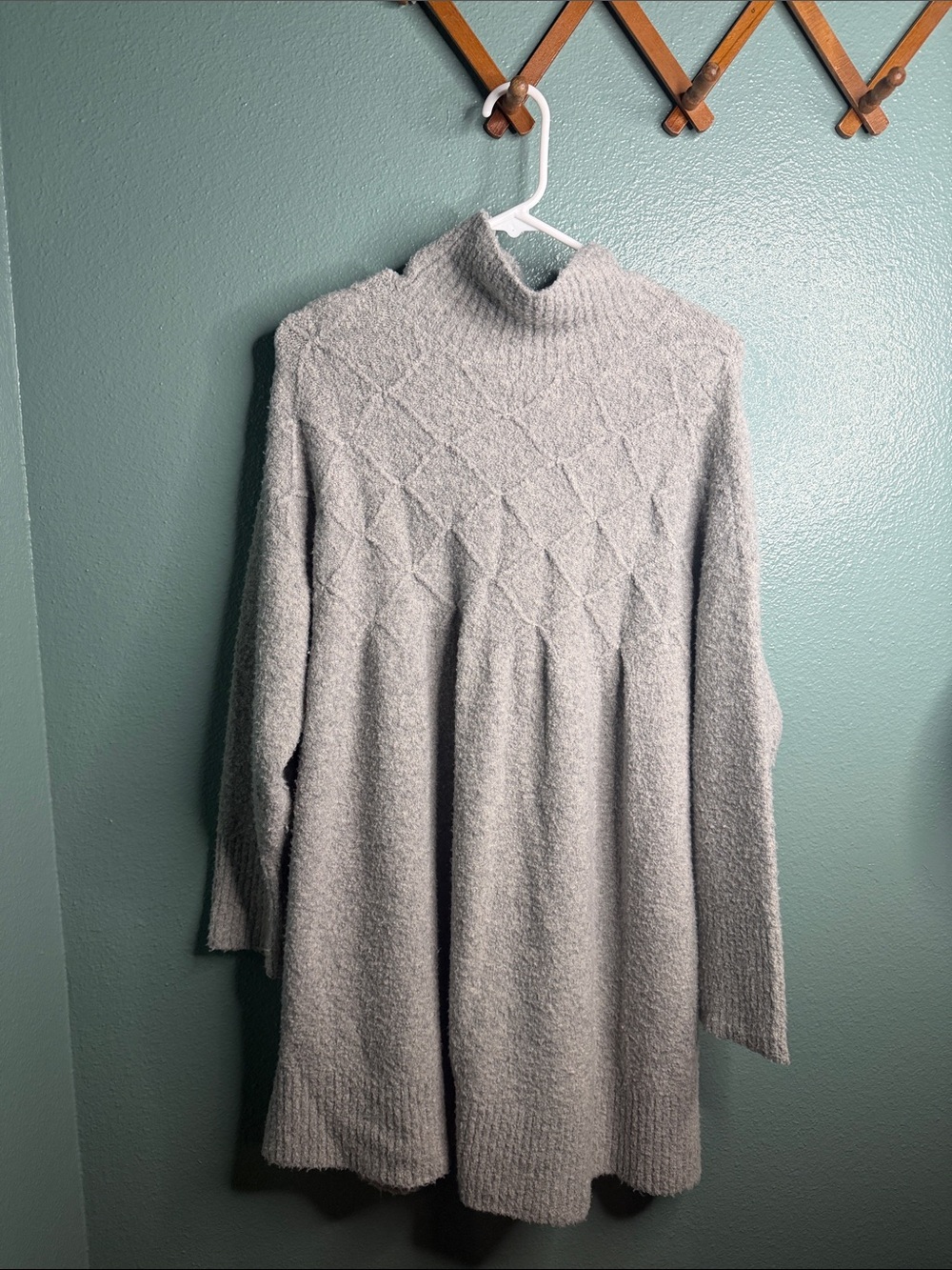 Free People Light Gray Mock Neck Diamond Knit Sweater tunic/ dress